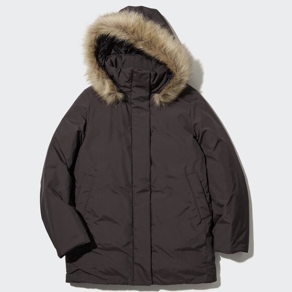 NWT) UNIQLO Oversize Hybrid down coat Size XS Dark Brown - Picture 1 of 10